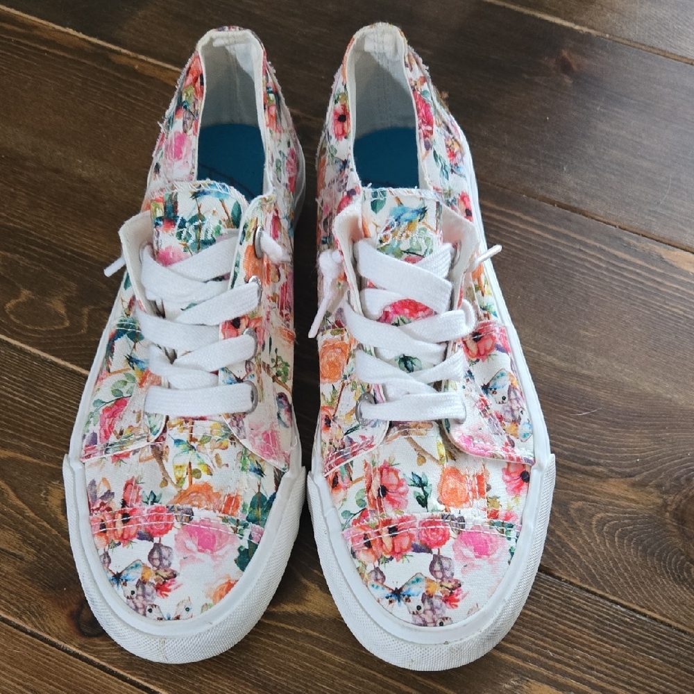 Blowfish Floral Canvas Sneakers in White, Pink, Orange, Green